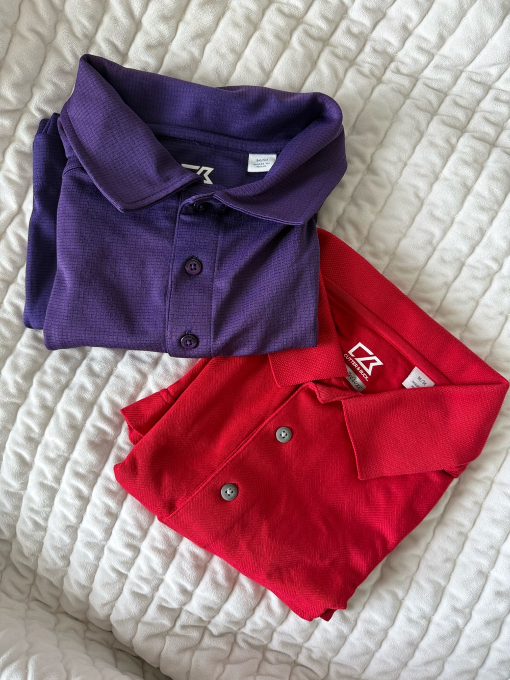 Cutter & Buck Red Purple Polo Classic Dry Tech Luxe Bundle Lot of 2 Golf Active